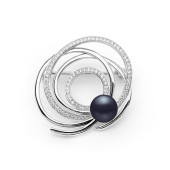 Brosa cu perla naturala neagra de argint cu pietre DiAmanti SK20478BR_B-G